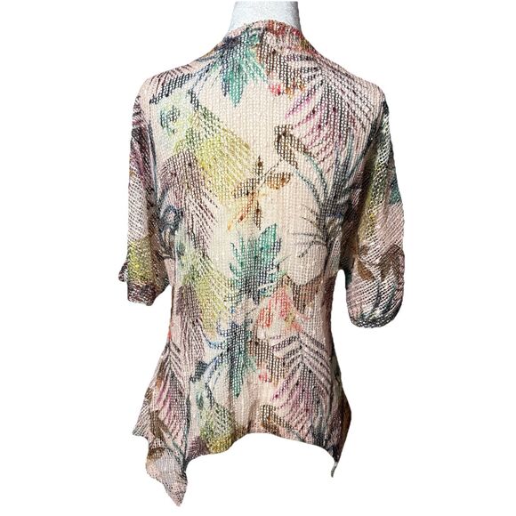 Boho Coastal open Knit Top M Shark Bite Hem Resort Beach Vacation SZ S - Picture 2 of 10